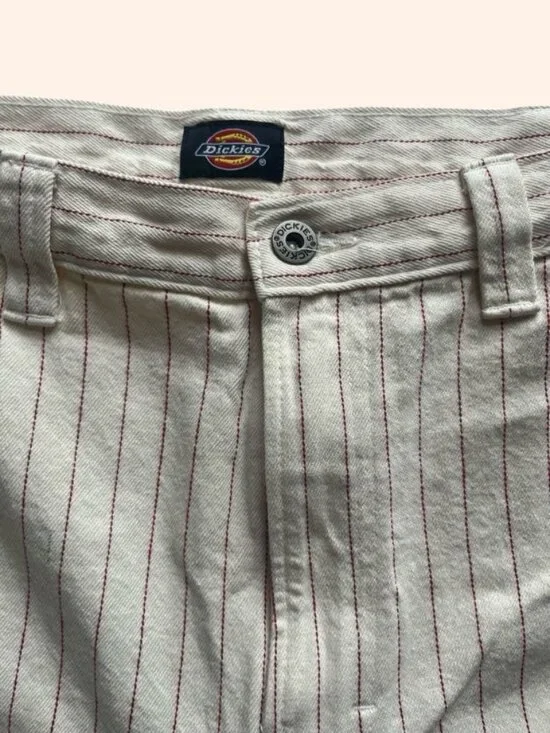 Dickies Pinstripe Carpenter Pants Beige Workwear Utility 34x29 Straight Leg - Picture 3 of 8